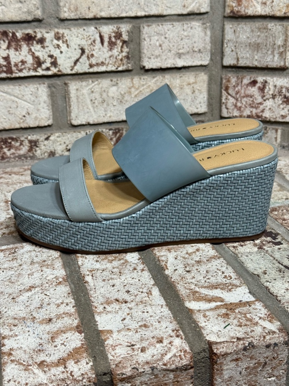 Lucky Brand Brindia Espadrille Platform Wedge Slide Sandals, Blue